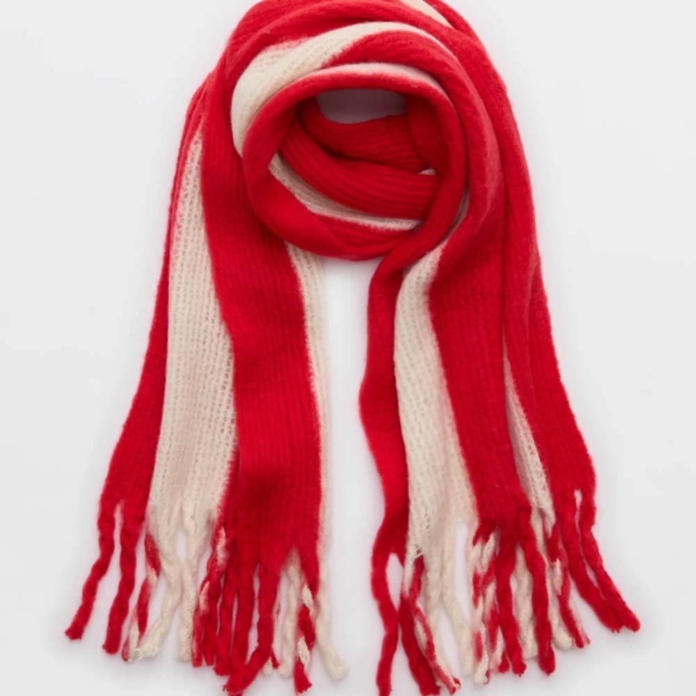 Aerie Bold Red and Cream Striped Scarf